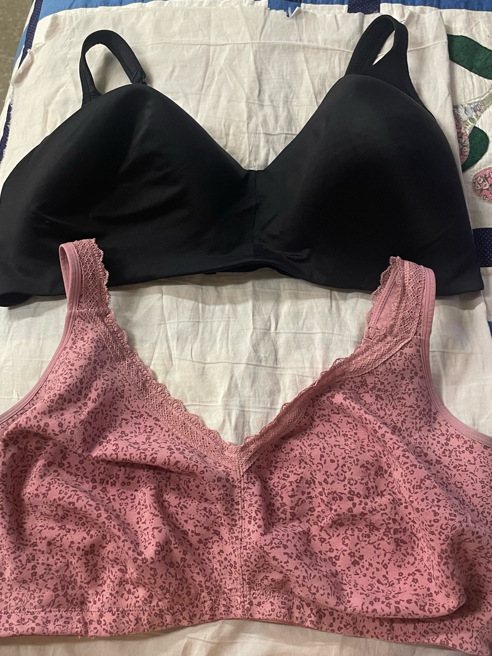Everyday Wireless Black Bra with Pink Lace-Trim Bralette Set